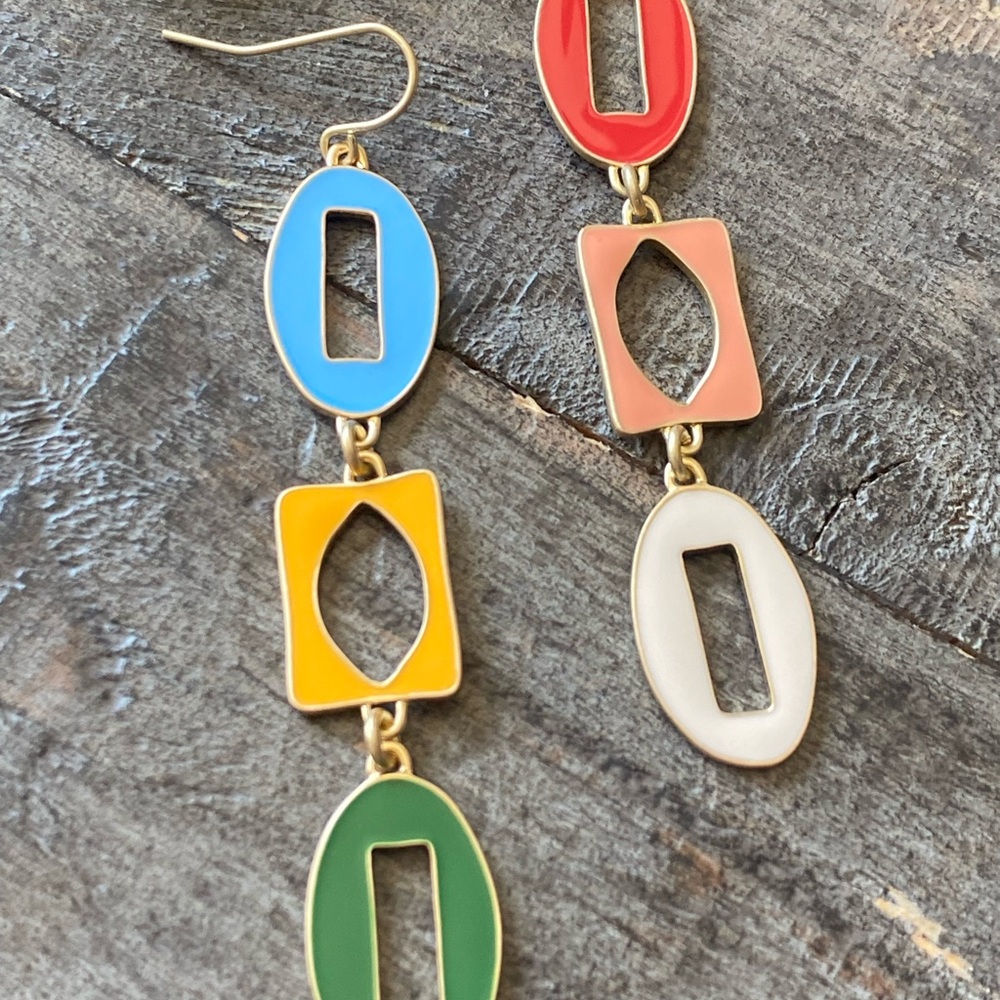 NEW Bright Enamel Colors Hoop Dangle Earrings - Picture 4 of 11